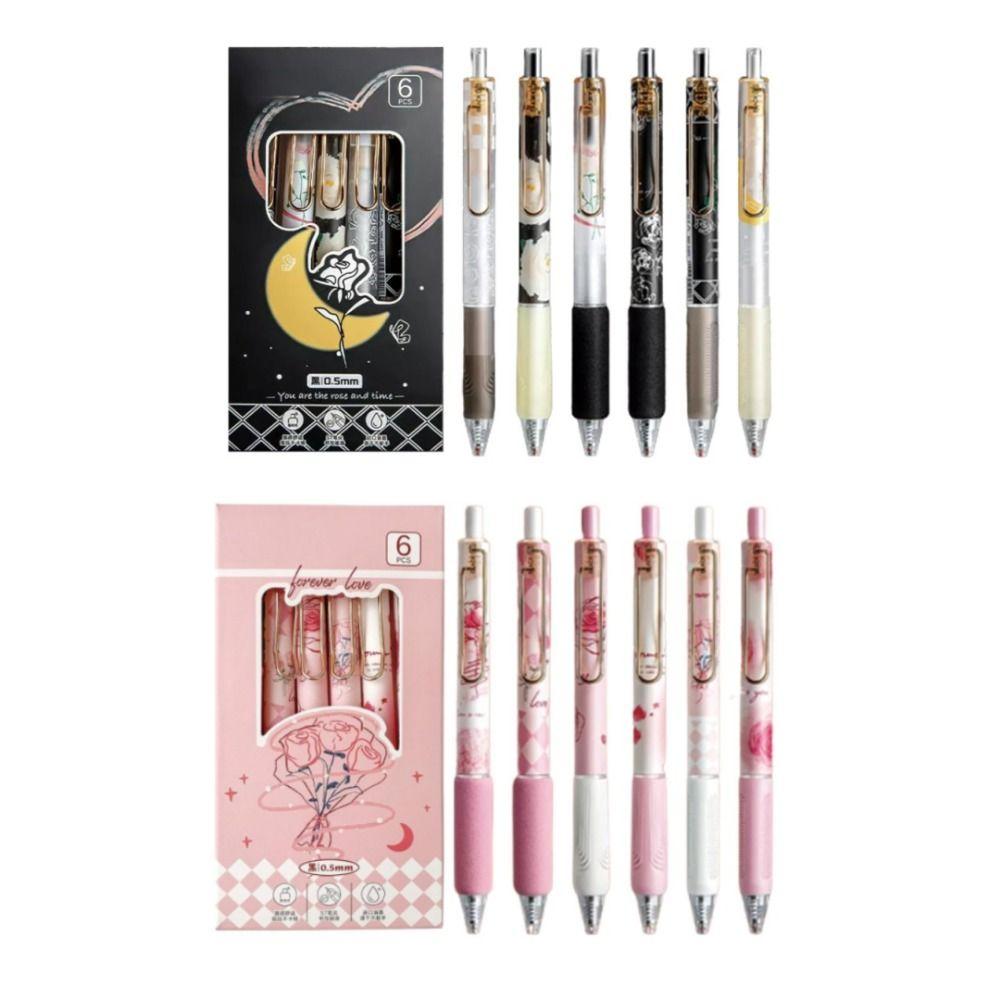

6 Pcs Silent Click Gel Ink Pens 0.5mm Smooth Writing Pens Retractable Pens Office Supplies