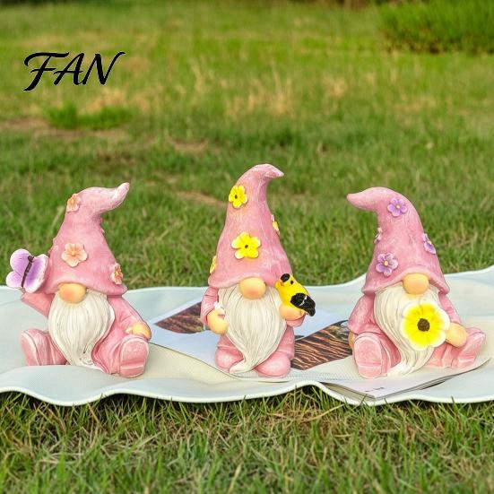 Macaron Color Resin Statues for Gifts Halloween Gnome Statue, Spring Butterfly Bird Flower Themed Gardening Women Figurine Garden Patio, Hand Painted