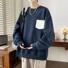 Men's Crew Neck Hoodie Spring Autumn New Trendy Color Block Pocket Casual Versatile Pullover Loose Long Sleeve Top