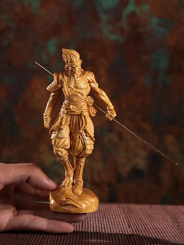 Natural solid wood Battle Buddha Monkey Sun Wukong Figure Statue Mythical Monkey Home Room Office Statue