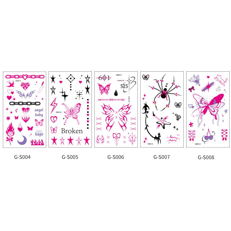

Charm Music Festival 5 Sheets Tattoo Stickers Butterfly Party Favor Decor Supplies Sweet Cool Style Girl Y2K temporary tattoo 5 sheets розовый