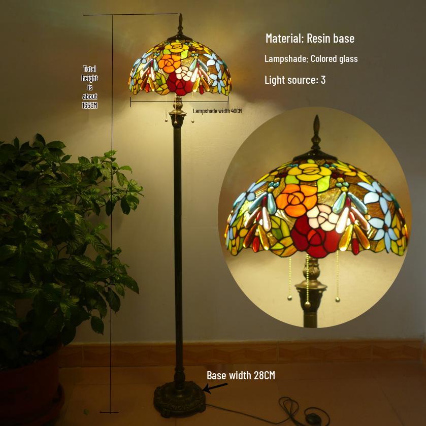Retro Nordic Style Tiffany Floor Lamp - Colored Glass Light for Living Room, Bedroom, or Study.