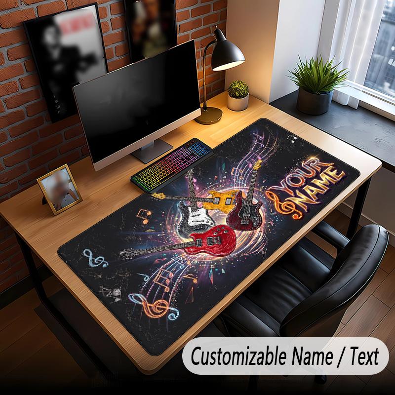 Music Guitar Theme Custom Mouse Pad Personalized With Name Text Customized Desk Mat For Office Home Decor
