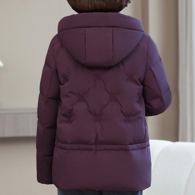 Jachetă Puf Scurtă pentru Femei de Vârstă Mijlocie Mărimi Mari XL-6XL Îmbrăcăminte Exterioară de Iarnă cu Glugă Elegantă Broderie Groasă Caldă Jachete de Puf