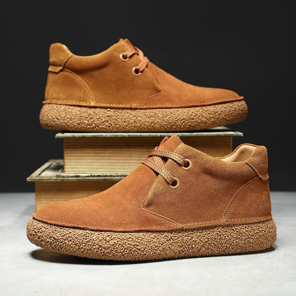 Nuevos Zapatos de Gamuza Marrón para Hombre de Cuero Genuino Zapatos Casuales Zapato de Conducir para Hombre con Cordones Cómodos Zapatillas para Caminar al Aire Libre Zapatos de Hombre
