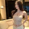 #Summer New Pure Desire Wind Lace Hollow Bow Neck Vest Slim and Thin Fixed Belt Chest Pad