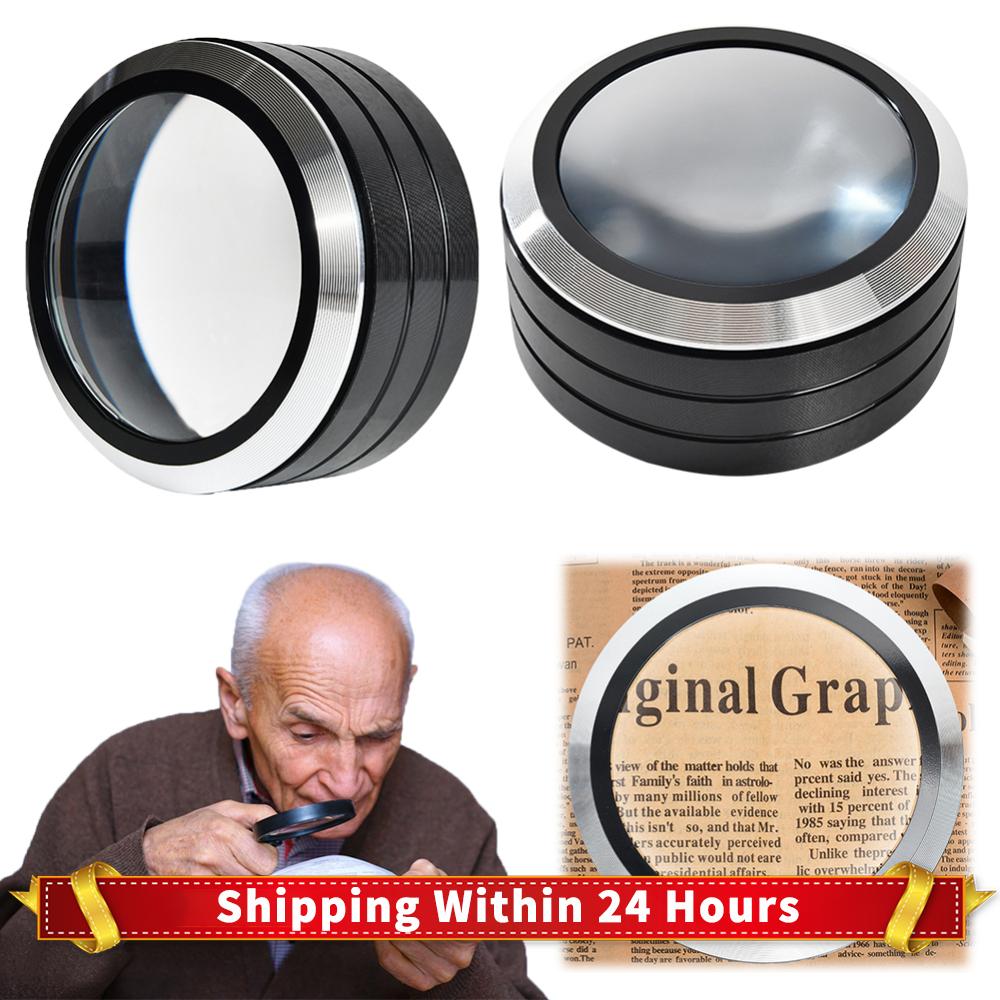 5X Dome Desktop Magnifying Glass 70mm Optical Glass 6 LED Lens Reading Magnifier for Reading Books Fine Print Studying Map Coins