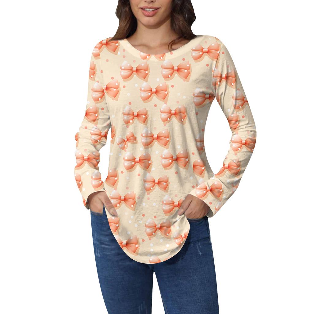 Tee Shirts For Women Fall Casual Long Sleeve Shirts Sweatshirt Vintage Graphic Printing Top Pullover Valentine's Day