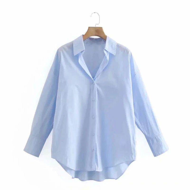 

Solid Color Loose Collar Shirt for Women Solid Loose Lapel Shirts Women Blue L