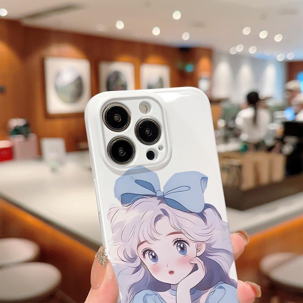 For iPhone 16 15 Samsung S23 S22 A13 A23 A52 A33 Huawei Honor Xiaomi Redmi OPPO Vivo Cat and Bow Girl Design Full Camera Protection Hard Phone Case