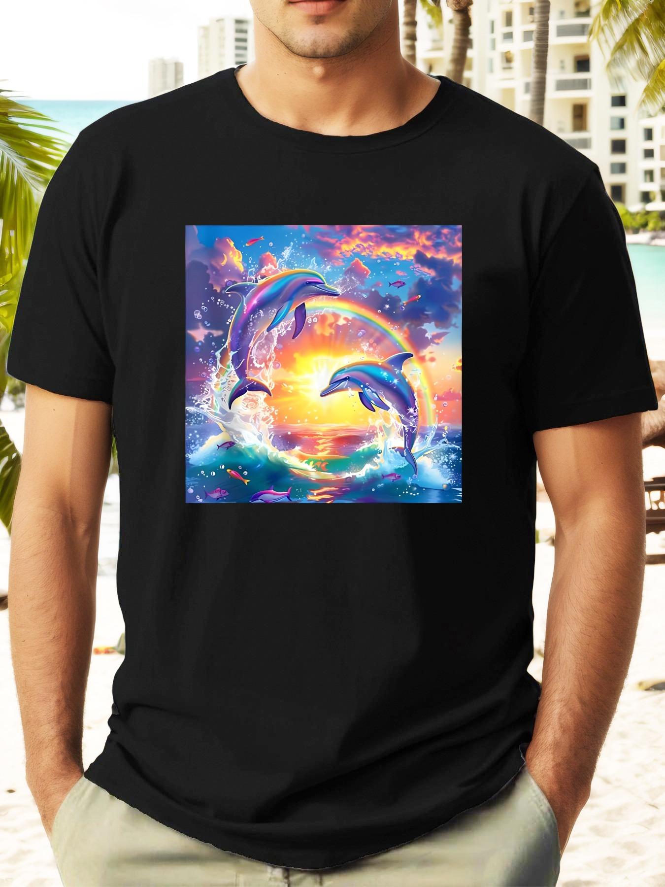 T-shirt - Vibrant Dolphin & Wave Graphic Print XXXXL