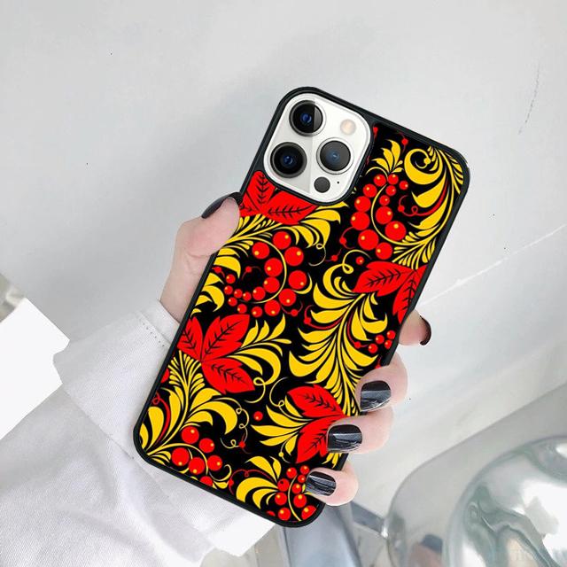 Khokhloma Russian Pattern Flower Phone Case For iPhone 17 Air 15 16 14 11 12 13 Pro MAX Plus