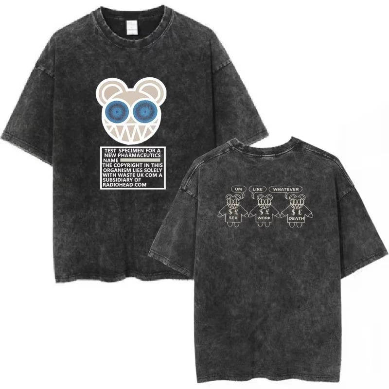 Radiohead OK Computer Vintage Washed TShirt British Rock Band Unisex Hip Hop Streetwear Pure Cotton Fashion Casual Short