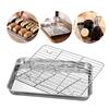 Stainless Steel Flat Bottom Baking Tray with Mesh Set Square Barbecue Plate with Cooling Rack Drip Pan Baking Plate