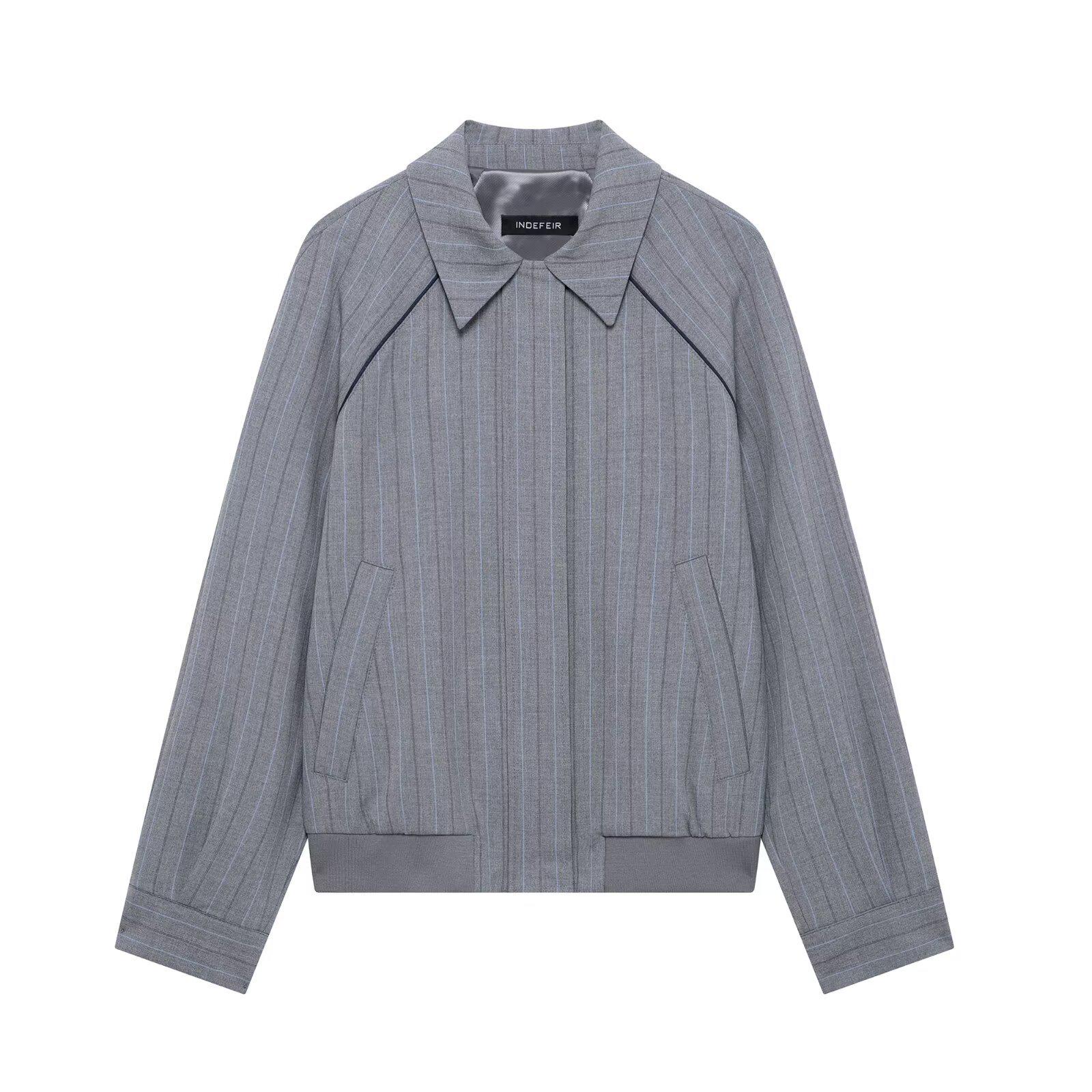 

Весна 2025 Женская европейская куртка-бомбер с длинными рукавами и полосатым принтом Medium серый