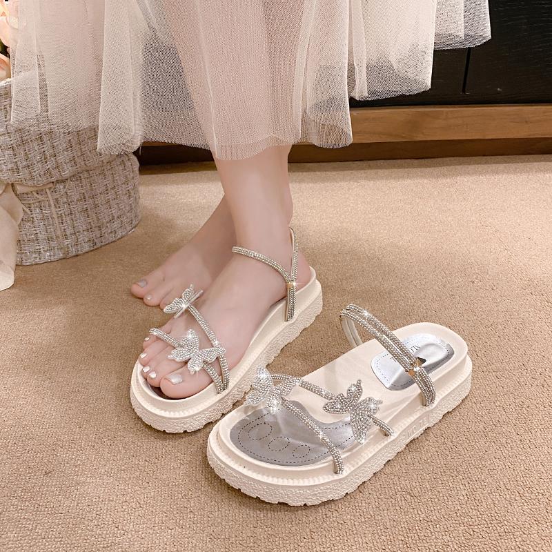 Fashion Slippers Casual Shoes Summer Clogs Woman Butterfly-Knot Glitter Slides Platform Pantofle Luxury Beach Jelly 2025 Scandals