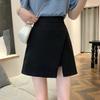 Women's 2023 Spring/Summer Black A-Line Midi Skirt with Irregular Slit - Petite Niche Design