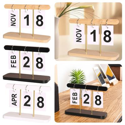 Wooden Perpetual Desk Calendar Desk Office Decor Creative Reusable Flip Chart Perpetual Calendar Weekly Calendar Board