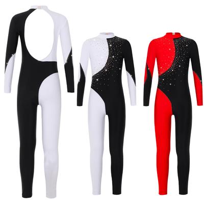 Kids Girls Gymnastics Dance Costume Long Sleeve Round Collar Backless Leotard Sportwear