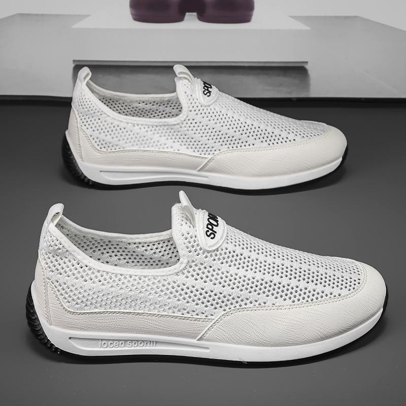 

Men s shoes summer new breathable hollow flying woven mesh thin casual sports soft sole men s lightweight mesh shoes 39 білий