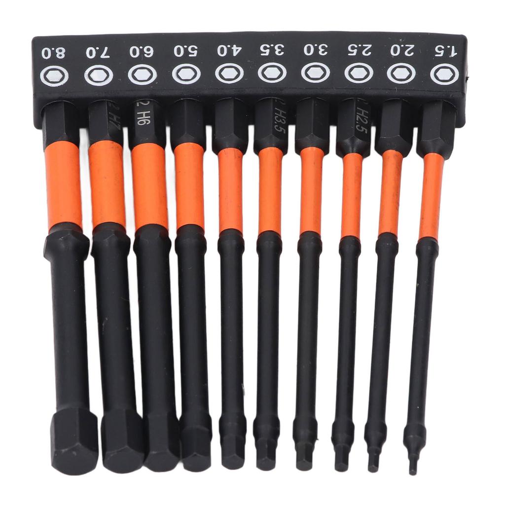 10 Pcs Hex Wrench Drill Bit Set Magnetic S2 Alloy Steel with Storage Rack 1/4in Shank Impact Metric