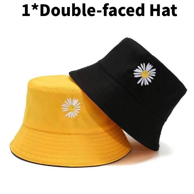 Doublesided Magritte Embroidery Bucket Cap Stylish Sun Protection Fisherman Hat