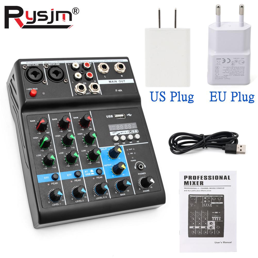 New Professional 4-Channel Sound Mixer Console Mini Audio Mixer Sound Card Computer Input 48v Power USB Computer Record NA4