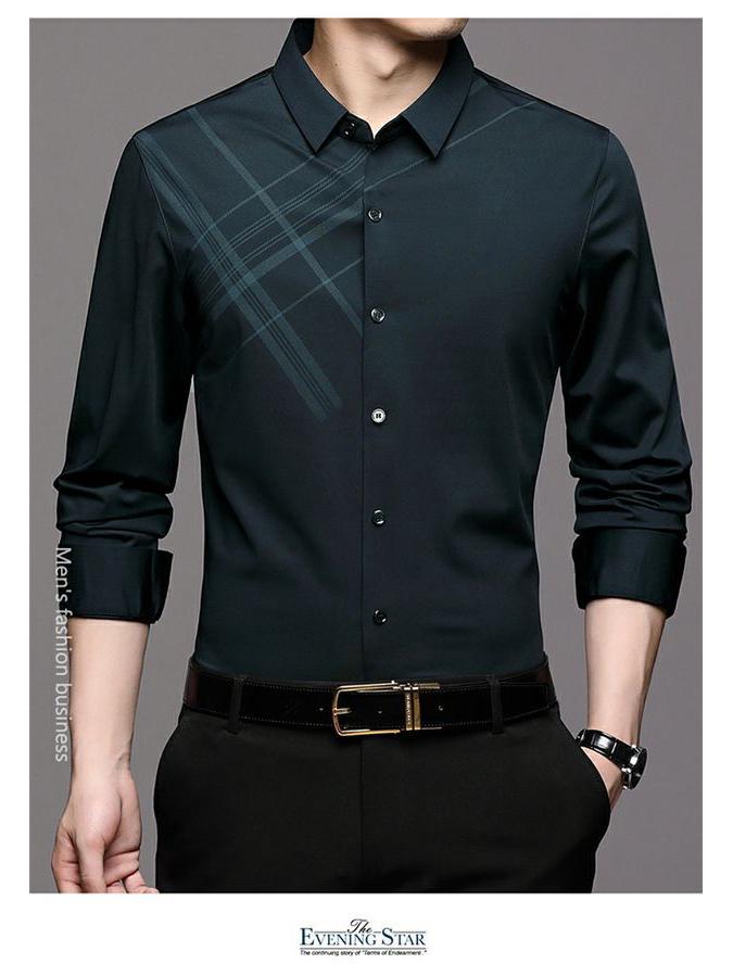 Romon Herren Maulbeerseide Langarm Nahtloses Knitterfreies Business Casual Hemd