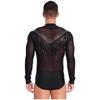 Mens Tassels Jazz Latin Dance Leotard Deep V-neck Sheer Mesh Patchwork Shiny Sequined Rhinestones Ballroom Shirts Bodysuit Rumba