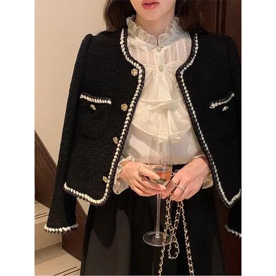 Giacca da donna in tweed vintage dolce ed elegante, cappotto corto francese, casual, a maniche lunghe, semplice, tutto abbinato, retro, da donna, capispalla