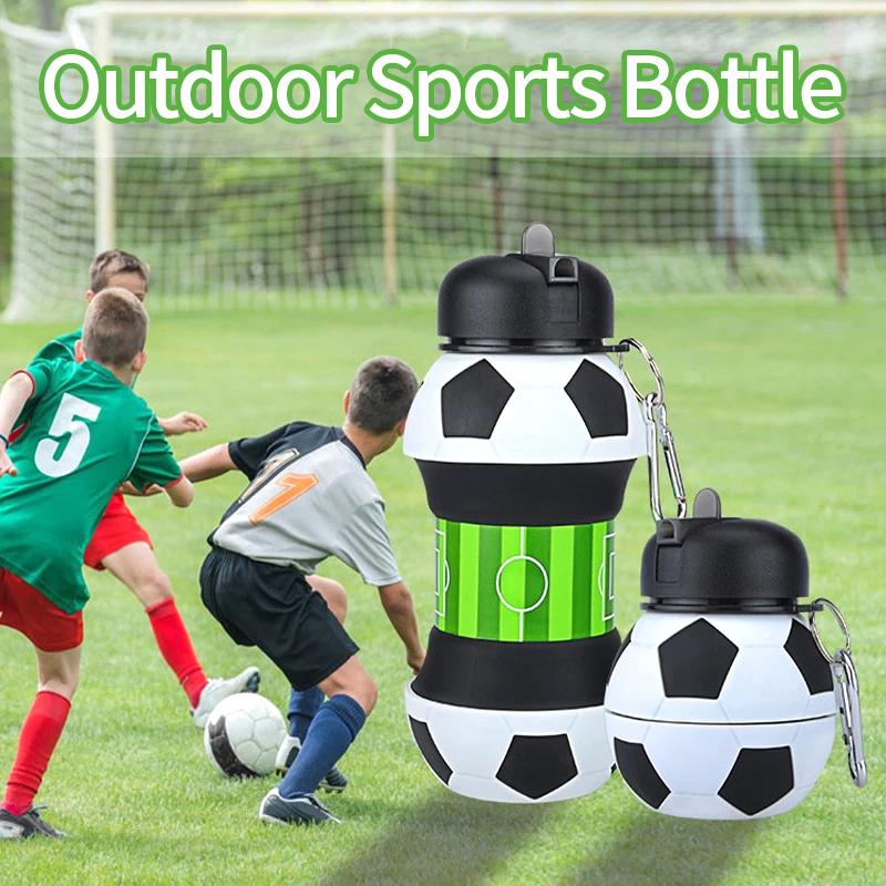 550ml Football Folding Kettle Sports Silicone Fold Water Bottle Outdoor Portable Leakproof Sports Kettle Travel Children Bottle