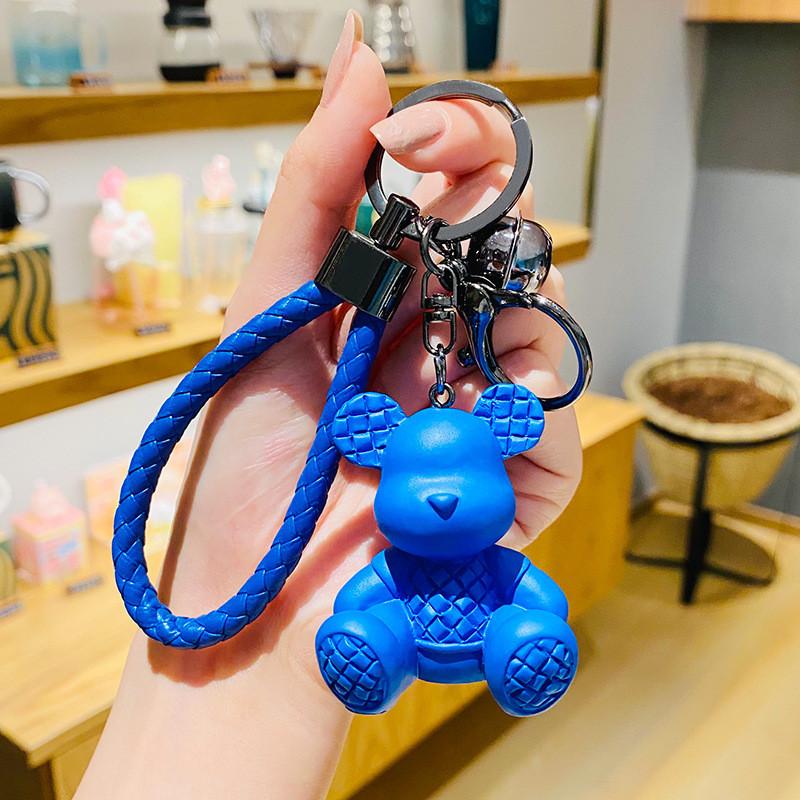 Adorable Plaid Bear Keychain Resin Material Unique Car Bag Decoration Gifts