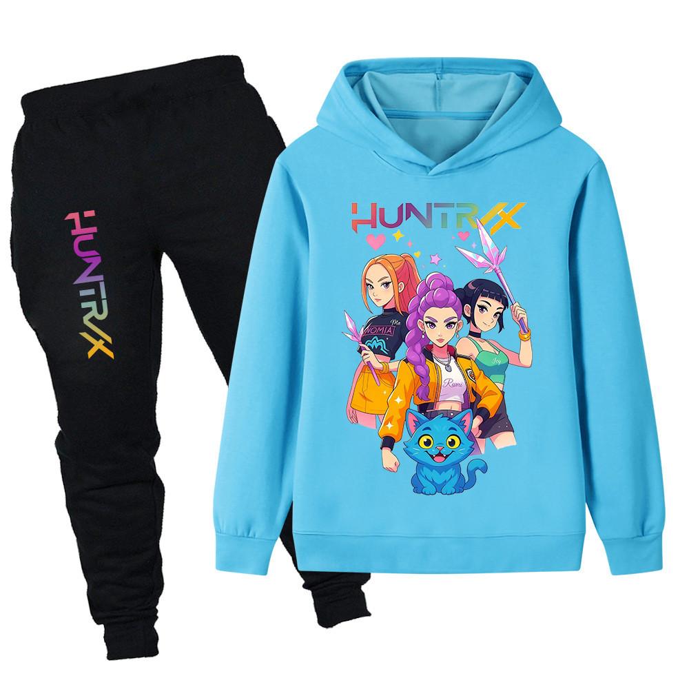 PB1233 Kinder Jungen Mädchen Kpop Mira Zoey Rumi Aufdruck Langarm Kapuzenpullover Hose Hosen Kleidung Sets