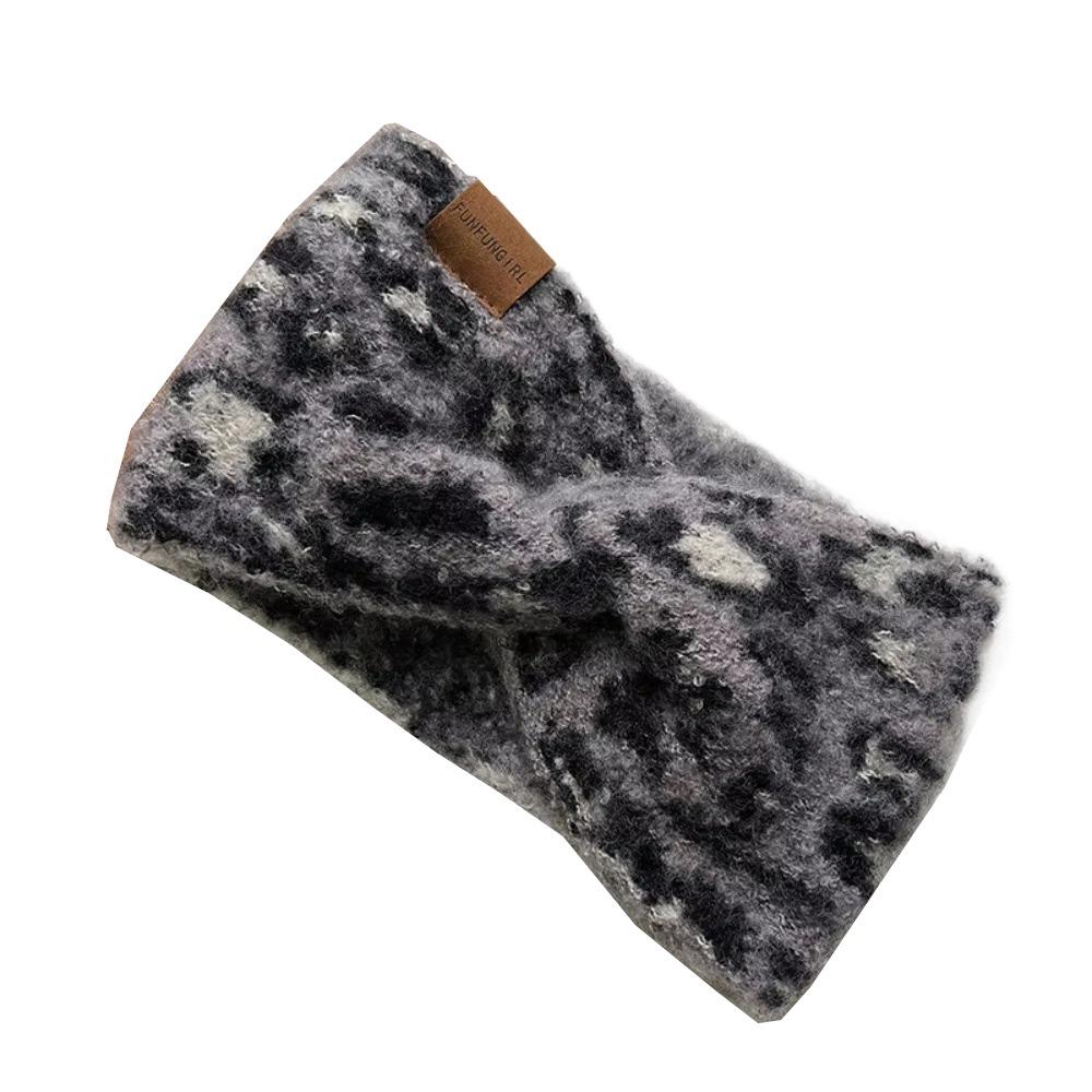 Wide Edge Leopard Print Headband Soft Knitted Headcover Fashion Cross Headband  Retro Style серый