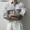 INCERUN Camicie da ufficio a maniche lunghe abbottonate da uomo, top a righe