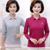 Polo en Coton Pur à Revers pour Femme d'Âge Moyen - Grande Taille, Manches Longues, Design Brodé