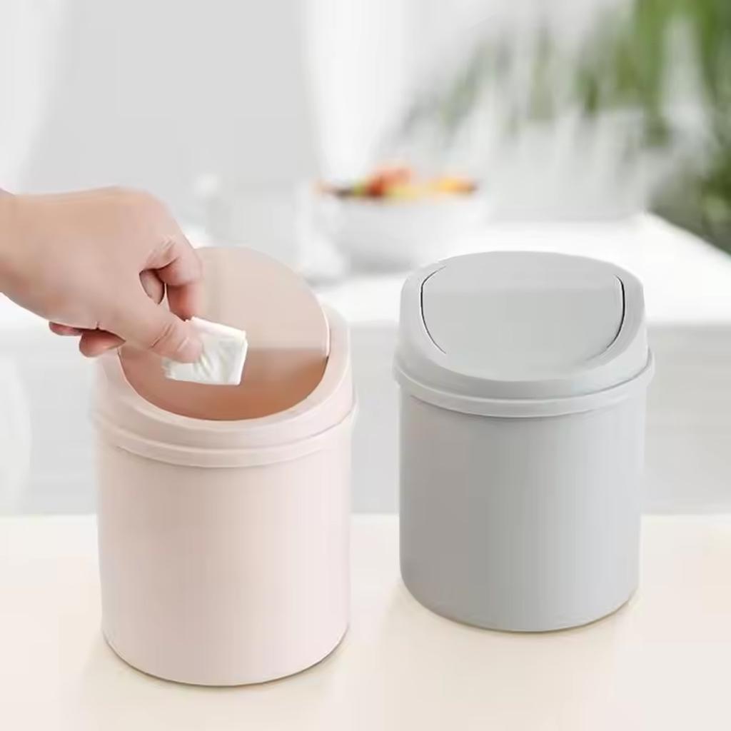 1pc- Mini Desktop Bin Small Trash Can Tube with Cover Bedroom Trash Can Garbage Can Clean Workspace Storage Box Home Desk