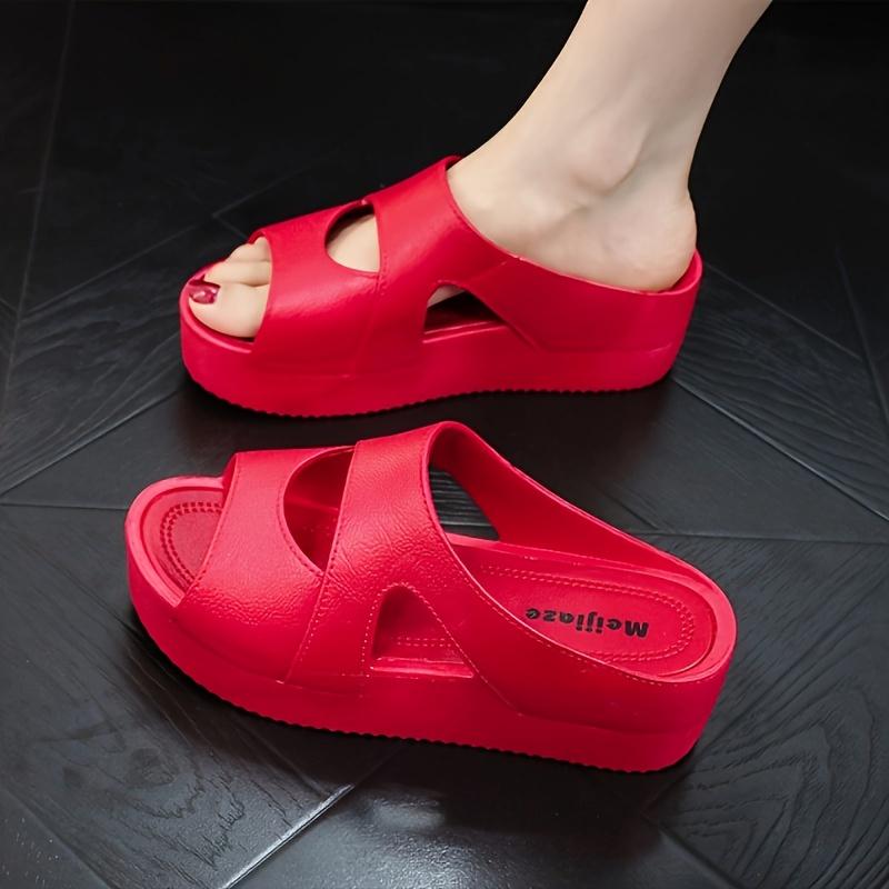 Order A Size Up Women's Slip-On Wedge Sandals Open-Toe Non-Slip Rubber Slippers