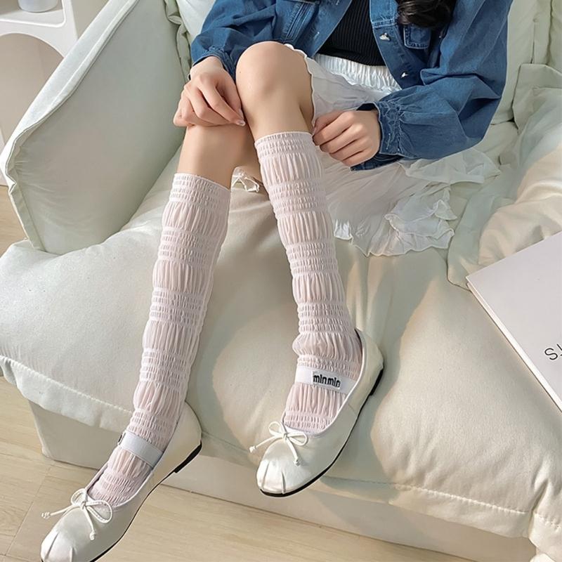 Womens Lace Socks Mesh Lace Skinny Socks Knee High Sheer Socks Campus Style Girl Campus Style Socks for Skirt