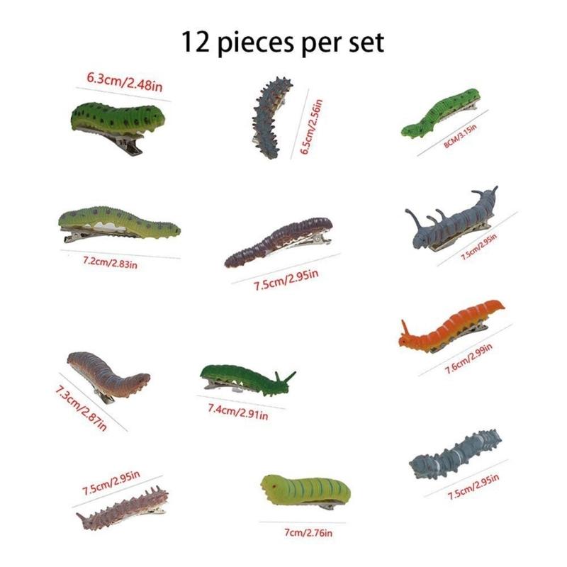 12Pcs Creative Caterpillars Resin Hair Clip For Punk Event Gothic Styles Hair Barrettes for Women Teens Halloween Event