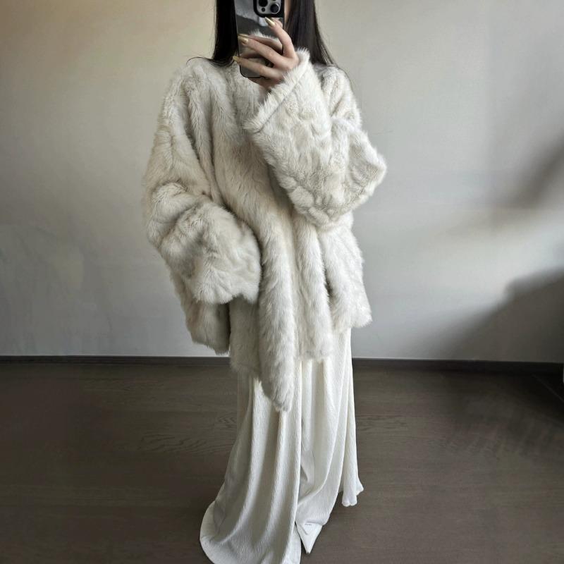 Manteau d'hiver chaud pour femme en fausse fourrure, coupe oversize, col en V, vêtement d'extérieur