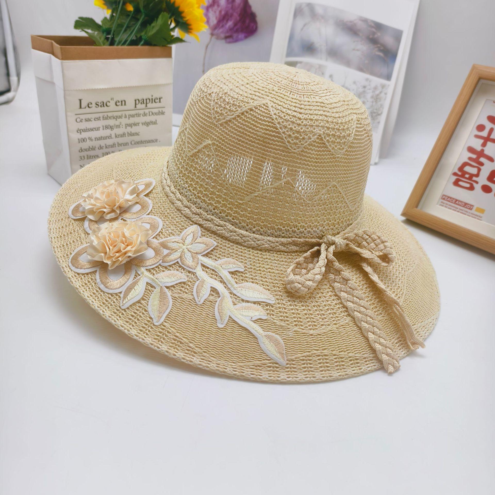 

Летняя новая женская большая шляпа с карнизом, цветочная складная солнцезащитная шляпа, универсальная устойчивая к ультрафиолетовому излучению шляпа от солнца 55-58cm