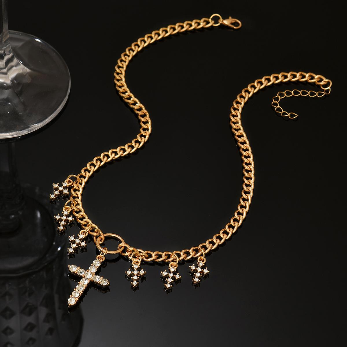 

Cross pendant European, American and Cuban chain women s versatile high-end sense diamond-set multi-layer stacked sweater necklace