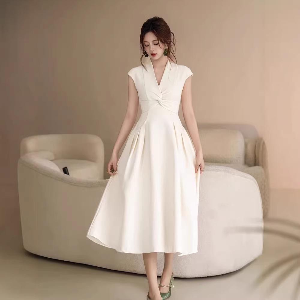 Robe d'été française élégante sans manches - Jupe midi à nœud torsadé avec design sexy