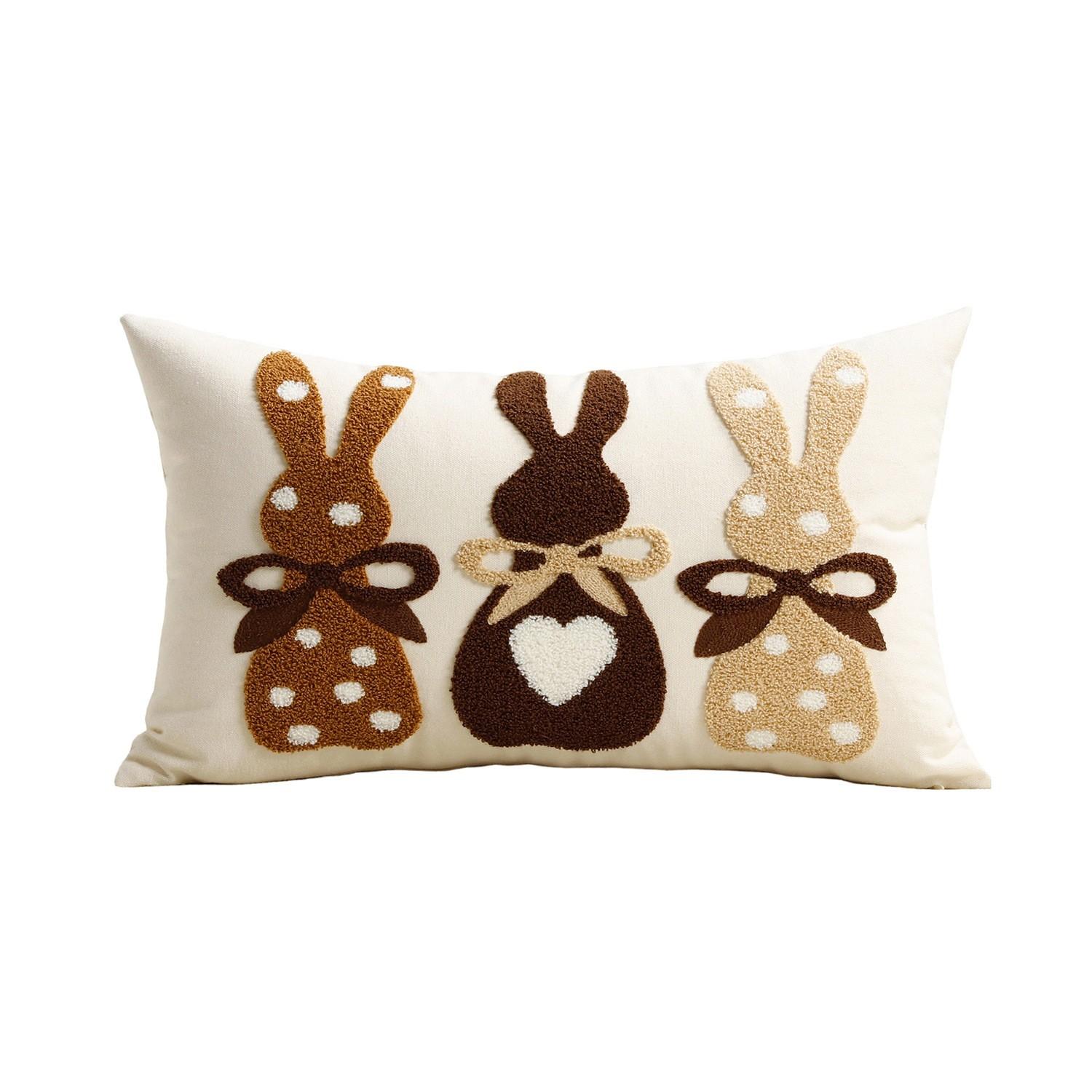 

1PCS Rabbit Embroidered Throw Pillow Cover Linen Plush Cute Stamping Waist Cushion Cover Decor Home Easter Bunny Pillowcase коричневый