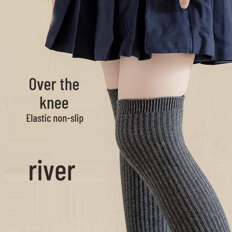Dark Gray & White Children's Knee-High Socks – Unisex Boneless School Uniform Style