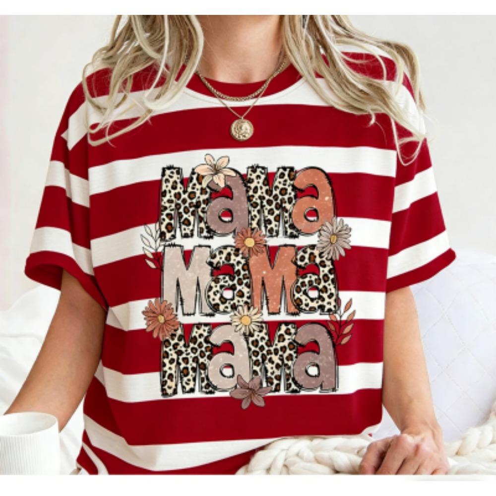 

Fashion Funny Stripe Leopard Mama Print Kids Short Sleeves T-Shirt Loose Casual Summer Outdoor Street Boy and Girl Tees Tops 100