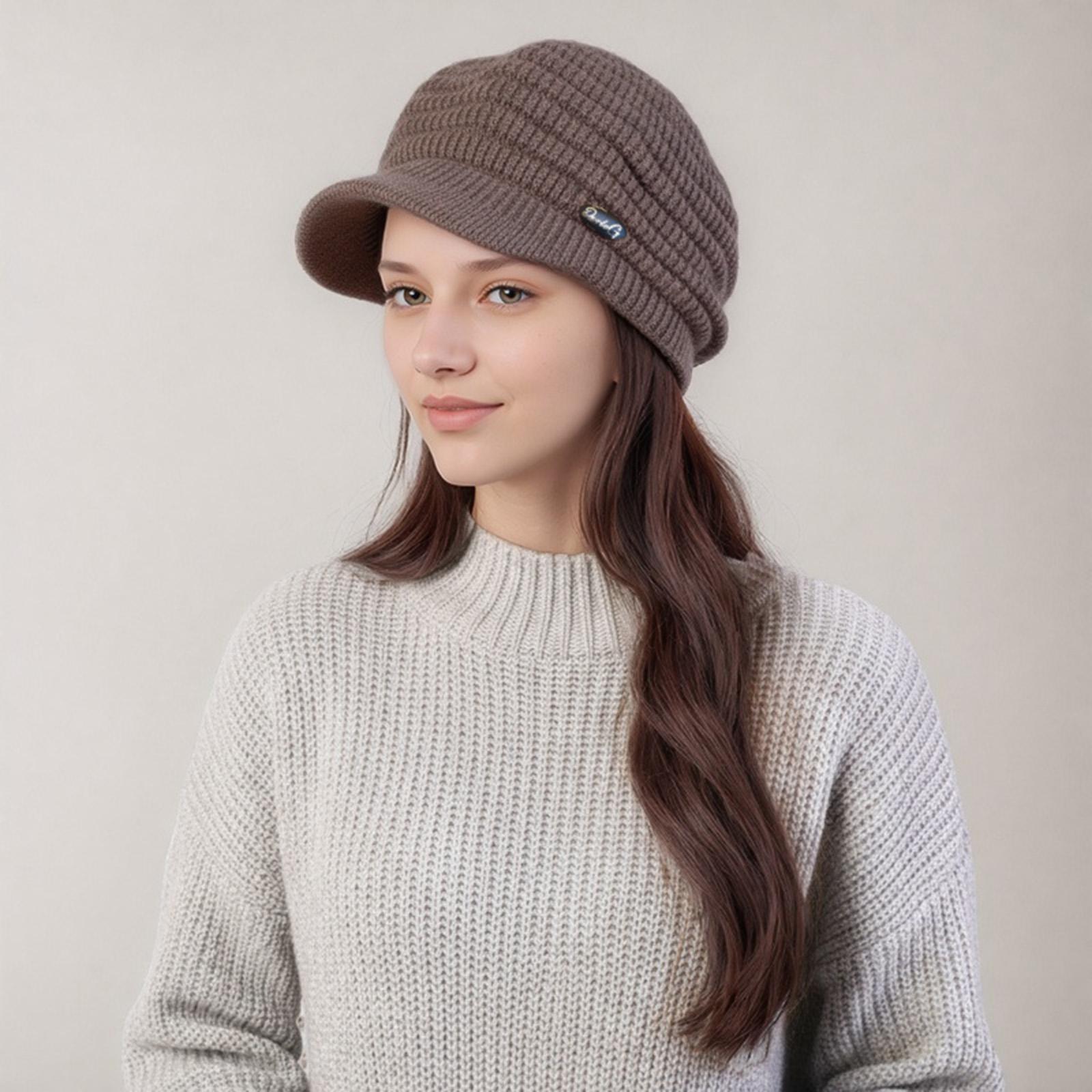 

Женская шапка бини с защитой ушей, вязаная, на флисовой подкладке, утолщенная, теплая, шерстяная, модная бейсболка One Size