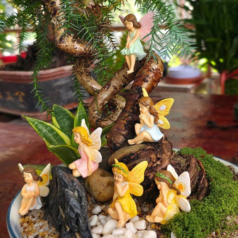6pack Weatherproofed Resins Figurines Outdoor Fairies Garden Resin Crafts Sculptures for Outdoor Display