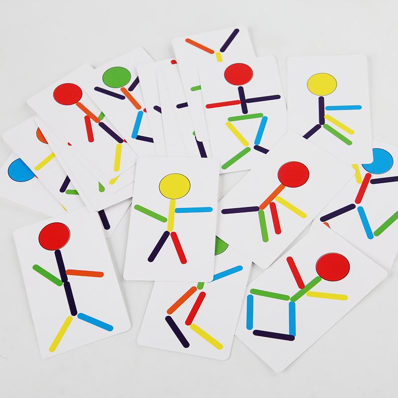 Dzieci Montessori Trening Motoryki Małej Drewniane DIY Dopasowywanie Kształtów Puzzle Zabawki Edukacyjne Dla Dzieci Gra Myślenia z Kolorowymi Patyczkami